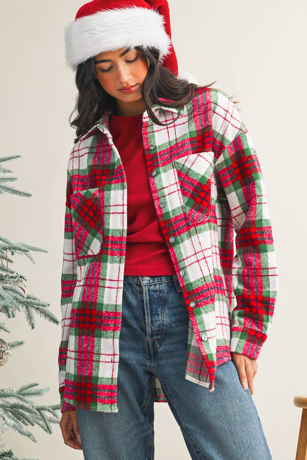 Christmas Plaid Casual Flannel Shacket