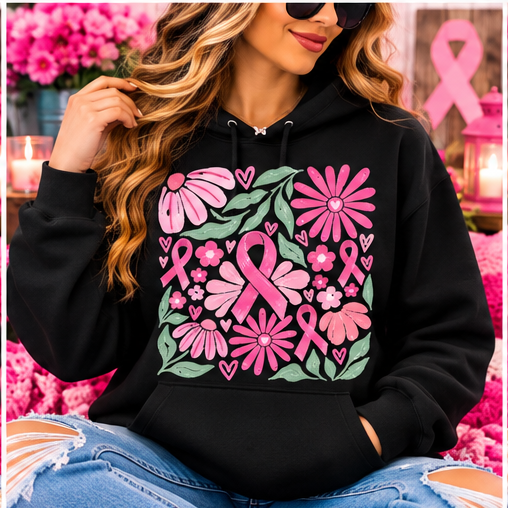 Floral Breast Cancer Awareness DTF Transfer Shirt