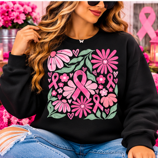 Floral Breast Cancer Awareness DTF Transfer Shirt