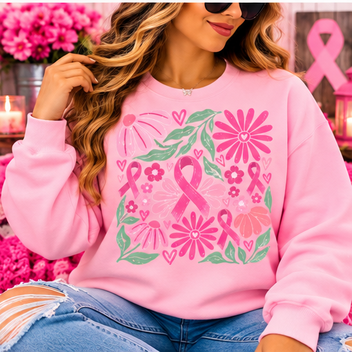 Floral Breast Cancer Awareness DTF Transfer Shirt