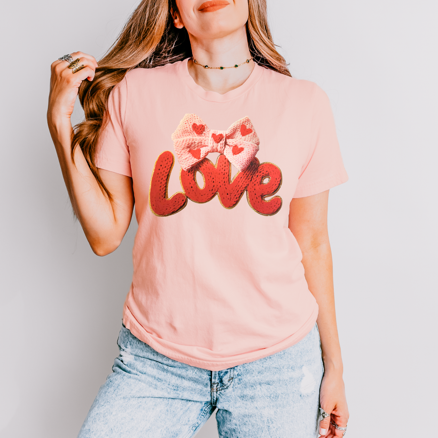 Faux Yarn Love with Bow DTF Transfer